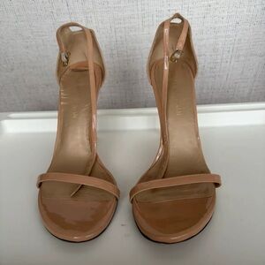 Stuart Weitzman Nude Patent Leather Ankle-Strap Heels